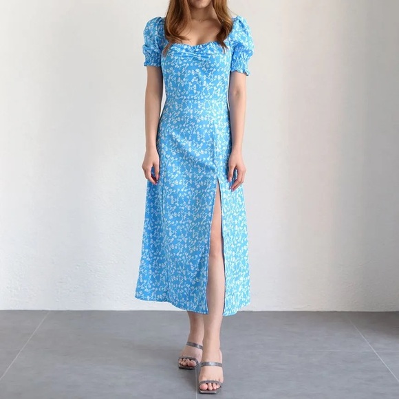 Blue Floral Square Necked Maxi Dress - Picture 1 of 5